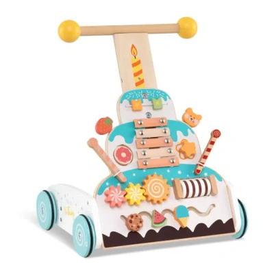 Costway Wooden Baby Walker With Adjustable Heights And Smooth Wheels-white In Multi