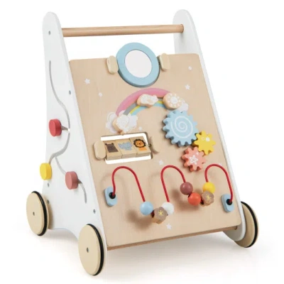 Costway Wooden Baby Walker With Multiple Activities Center For Over 1 Year Old-white