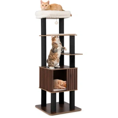Costway Wooden Cat Tower Top Perch With Soft Padding-brown