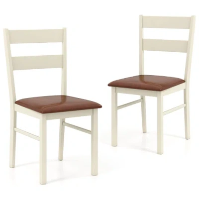 Costway Wooden Dining Chair Set Of 2 Pu Leather Upholstered Kitchen Armless Chairs-white In Multi