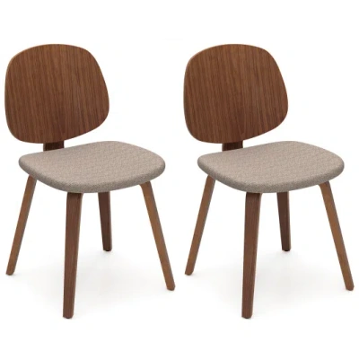 Costway Wooden Dining Chair Set Of 2 With Bentwood Frame And Padded Seat-walnut In Multi