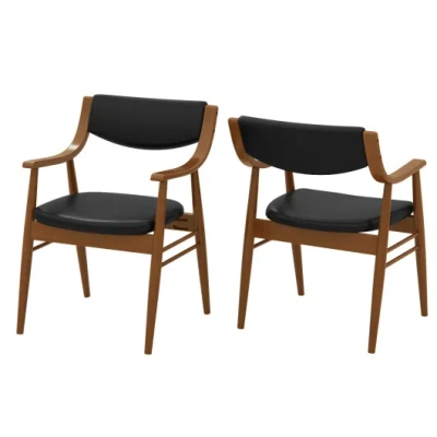 Costway Wooden Dining Chair Set Of 2 With Padded Seat And Back-black In Multi