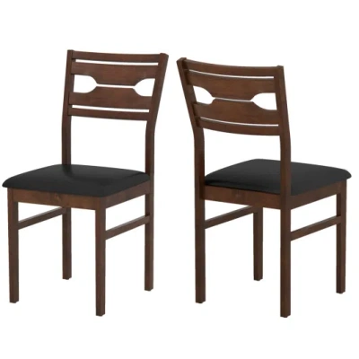 Costway Wooden Dining Chair Set Of 2 With Pu Leather Padded Seat And Rubber Wood Frame-walnut In Brown