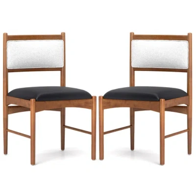 Costway Wooden Dining Chair Set Of 2 With Rubber Wood Frame And Faux Sherpa Backrest-walnut In Brown