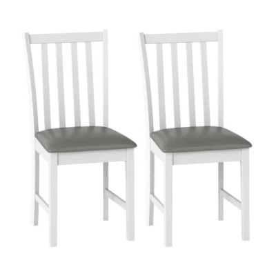 Costway Wooden Dining Chair Set Of 2 With Rubber Wood Frame And Padded Seat-white