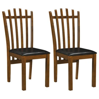 Costway Wooden Dining Chair Set Of 2 With Spindle Back & Pu Leather Seat-black In Brown