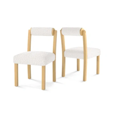 Costway Wooden Dining Chair With Rubber Wood Frame And Cylinder Back Set Of 2-white