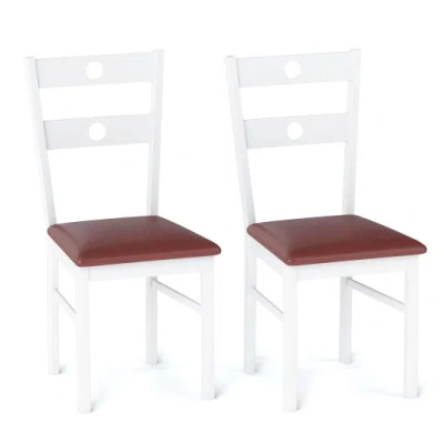 Costway Wooden Dining Chairs Set Of 2 Armless Kitchen Chairs With Hollowed Backrest-white In Multi