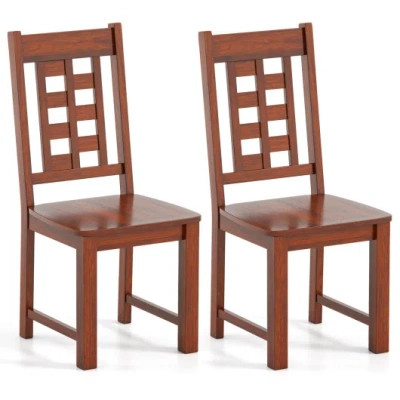 Costway Wooden Dining Chairs Set Of 2 Kitchen Chair With Solid Rubber Wood Frame-walnut In Brown