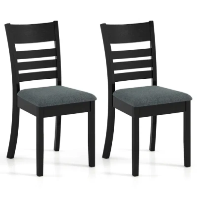 Costway Wooden Dining Chairs Set Of 2 Upholstered Kitchen Chairs With Rubber Wood Frame-black