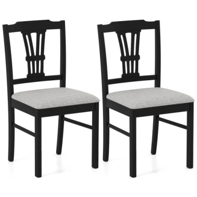 Costway Wooden Dining Chairs Set Of 2 Upholstered Kitchen Chairs With Solid Rubber Wood Frame-gray In Multi