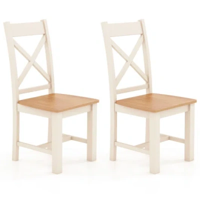 Costway Wooden Dining Chairs Set Of 2 With High Back And Rubber Wood Frame-natural In Neutral