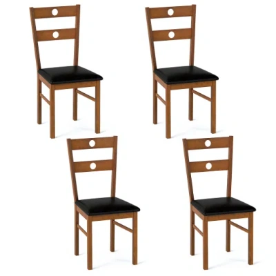 Costway Wooden Dining Chairs Set Of 4 Armless Kitchen Chairs With Hollowed Backrest-brown