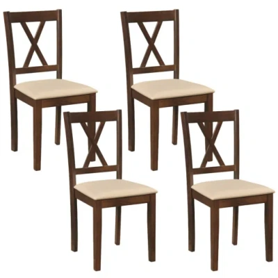 Costway Wooden Dining Chairs Set Of 4 Fabric Upholstered Kitchen Chairs-walnut In Multi