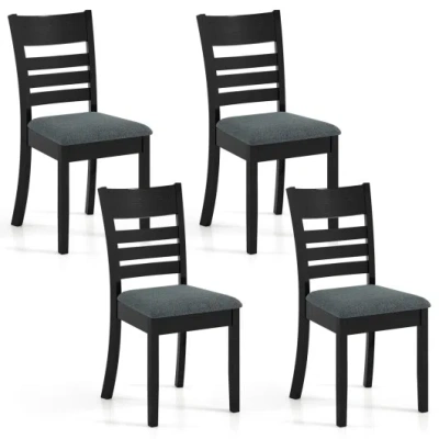 Costway Wooden Dining Chairs Set Of 4 Upholstered Kitchen Chairs With Rubber Wood Frame-black