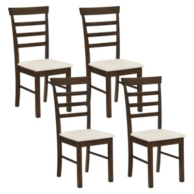 Costway Wooden Dining Chairs Set Of 4 With Fabric Cushion For Dining Room-brown