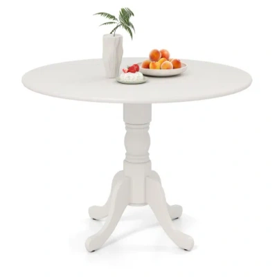 Costway Wooden Dining Table With Round Tabletop And Curved Trestle Legs-white