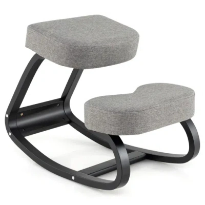 Costway Wooden Ergonomic Backless Rocking Kneeling Chair With Padded Cushion-gray