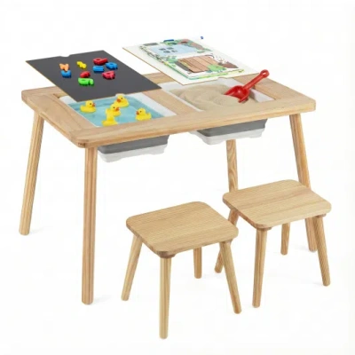 Costway Wooden Kids Activity Table Set With 2 Foldable Storage Bins-natural In Multi