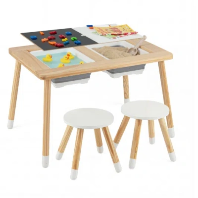 Costway Wooden Kids Activity Table Set With Double-sided Boards-natural In Brown