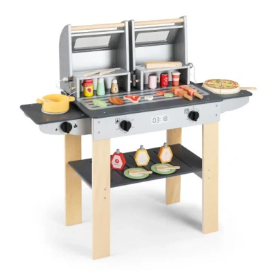 Costway Wooden Kids Barbecue Grill Playset Kids Toy Grill With Abundant Grilling Tools And Play Foods In Multi
