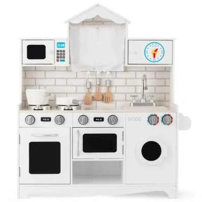 Costway Wooden Kids Kitchen With Washing Machine In White