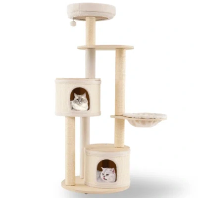 Costway Wooden Kitten Tower With Sisal Scratching Posts And 2 Condos-natural In Neutral