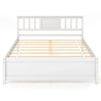Costway Wooden Platform Bed With Headboard And Wood Slat Support White-full Size