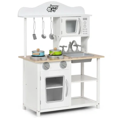 Costway Wooden Pretend Play Kitchen Set For Kids With Accessories And Sink In White