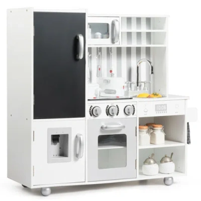 Costway Wooden Pretend Play Kitchen Sets With Simulated Sound In White