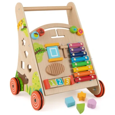 Costway Wooden Push And Pull Baby Walker With Handle And Storage-natural In Pink