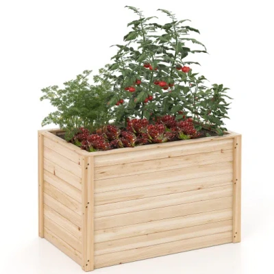 Costway Wooden Raised Garden Bed Elevated Planter Box With Open-ended Base In Brown