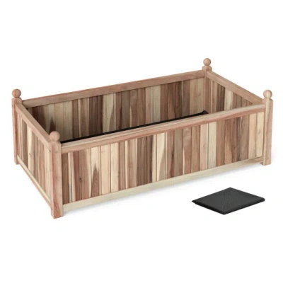 Costway Wooden Raised Garden Bed Natural Acacia Wood Rectangular Planter Box With Liner-natural In Multi