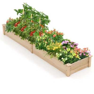 Costway Wooden Raised Garden Bed With 2 Planter Boxes And Dividers-natural In Multi