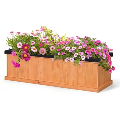 Costway Wooden Raised Garden Bed With Drainage Holes And Liner Solid Fir Wood Planter Box-xl In Multi