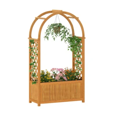 Costway Wooden Raised Garden Bed With Lattice Trellis And Arched Roof-orange In Multi