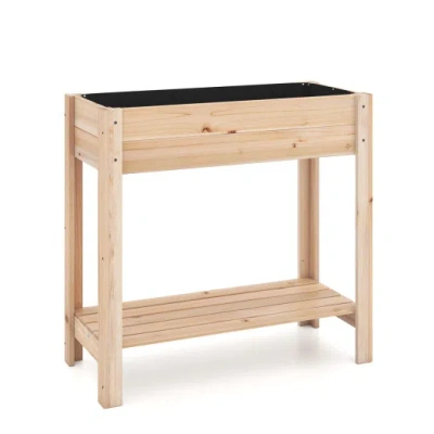 Costway Wooden Raised Garden Bed With Legs And Storage Shelf In Brown