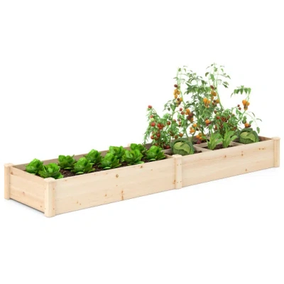 Costway Wooden Raised Open-ended Base Garden Bed With 2 Planter Boxes Divider-natural In Multi