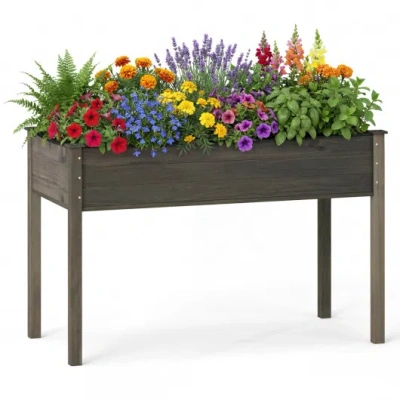 Costway Wooden Raised Vegetable Garden Bed Elevated Grow Vegetable Planter-gray In Multi