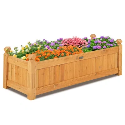 Costway Wooden Rectangular Planter Box Raised Garden Bed For Plants With 4 Corner Drainage