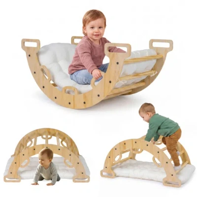 Costway Wooden Rocking Climbing Arch With Cushion Montessori Kids Climber Rocker In Multi