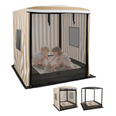 Costway Wooden Sandbox With Canopy For Children 3+ Years Old-brown In Multi
