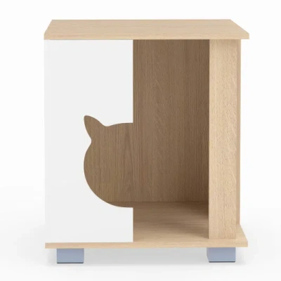 Costway Wooden Semi-enclosed Cat Condo With Kitty Head-shaped Entry And Metal Legs-natural In Brown