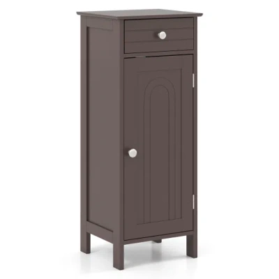 Costway Wooden Storage Free-standing Floor Cabinet With Drawer And Shelf-brown