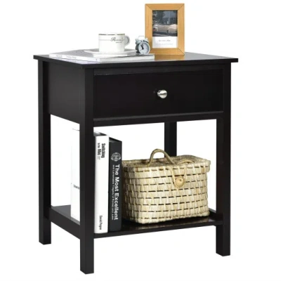 Costway Wooden Storage Shelf With Drawer For Bedroom And Living Room-black
