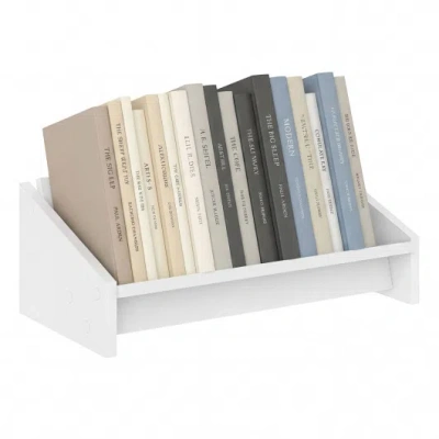 Costway Wooden Tilting Bookcase Small Desktop Bookshelf Organizer For Magazines-white In Gray