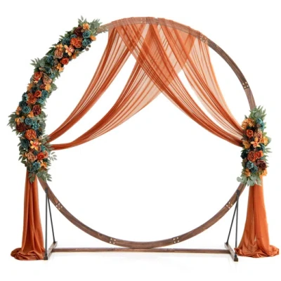 Costway Wooden Wedding Arch Solid Wood Arbor Backdrop Stand For Wedding Ceremony-round In Multi