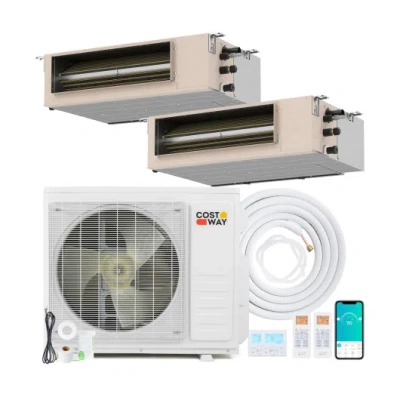 Costway X-pro 18000 Btu 2 Zone 24 Seer2 Concealed Ducted Mini Split Ac-12k + 12k In White
