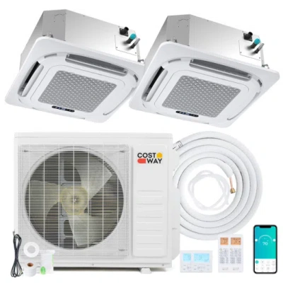 Costway X-pro 27000 Btu 2 Zone 24 Seer2 Ceiling Cassette Mini Split Ac-12k + 12k In White