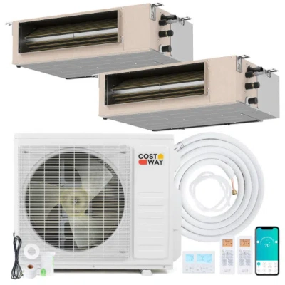 Costway X-pro 27000 Btu 2 Zone 24 Seer2 Concealed Ducted Mini Split Ac-12k + 18k In White